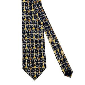 Ermenegildo Zegna Silk Tie Necktie Italy Geometric Foulard Blue Gold 59" x 3.75"